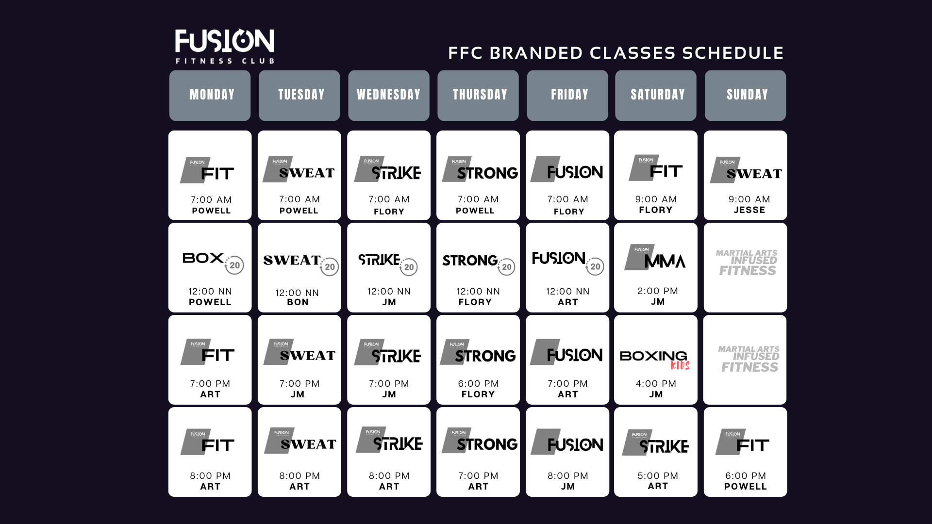 Branded Classes Schedule